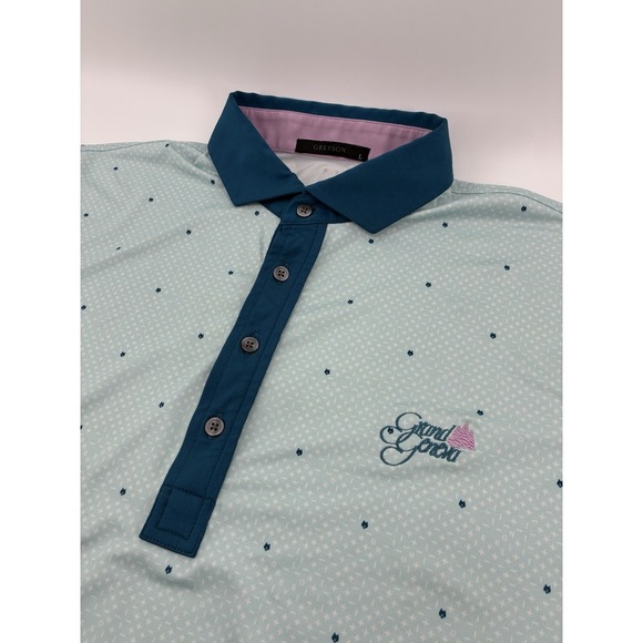 Greyson Other - Greyson Golf Polo Large Mint Teal Performance All Over Print Stretch Polyester